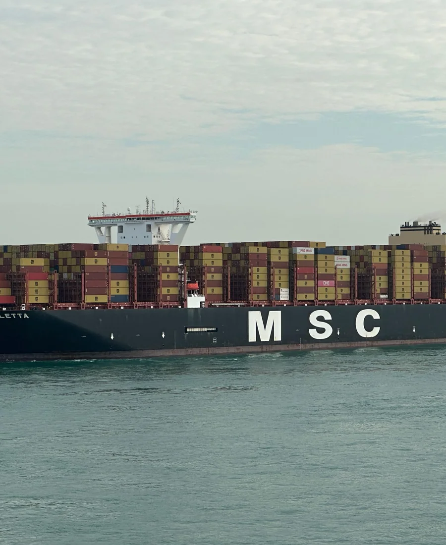 Container ship under way at sea
