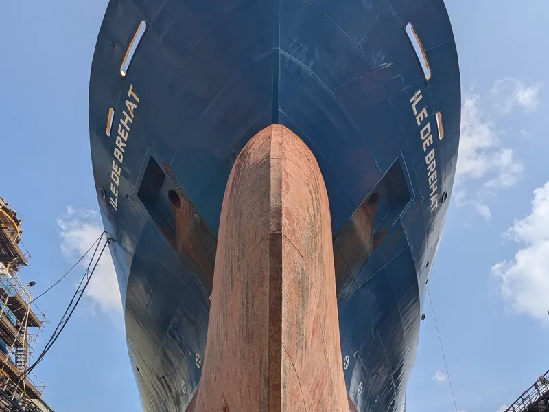 Ship hull in dry dock